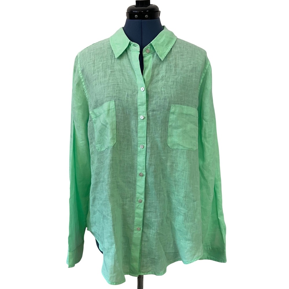 Lilly Pulitzer Sea View Green Linen Button Up Shirt Coastal Resort Preppy XL - Picture 2 of 15